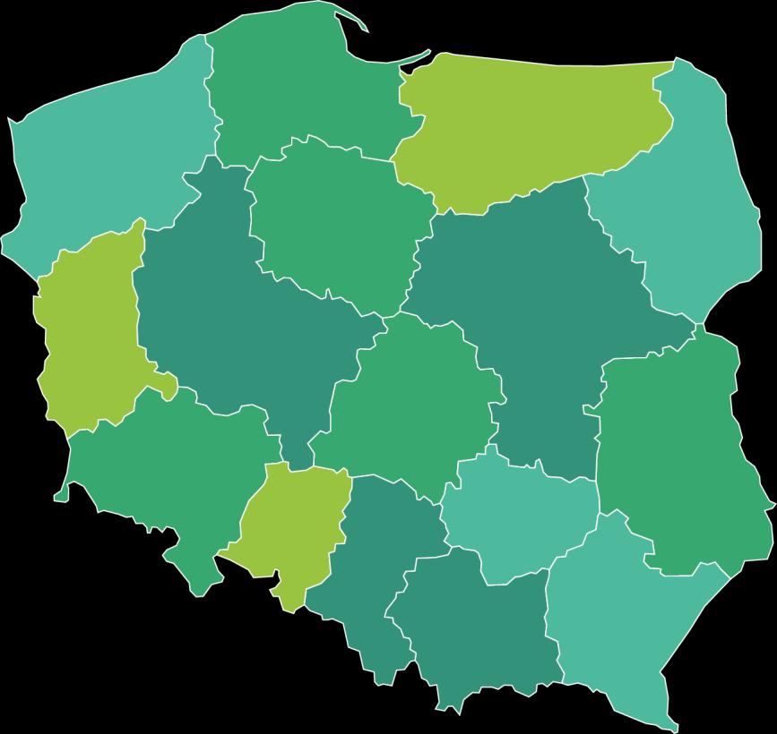 V. DZIAŁALNOŚĆ WYDAWNICZA Mapa 7. Książki i broszury wydane według województw w 2016 r. Źródło: dane Biblioteki Narodowej.