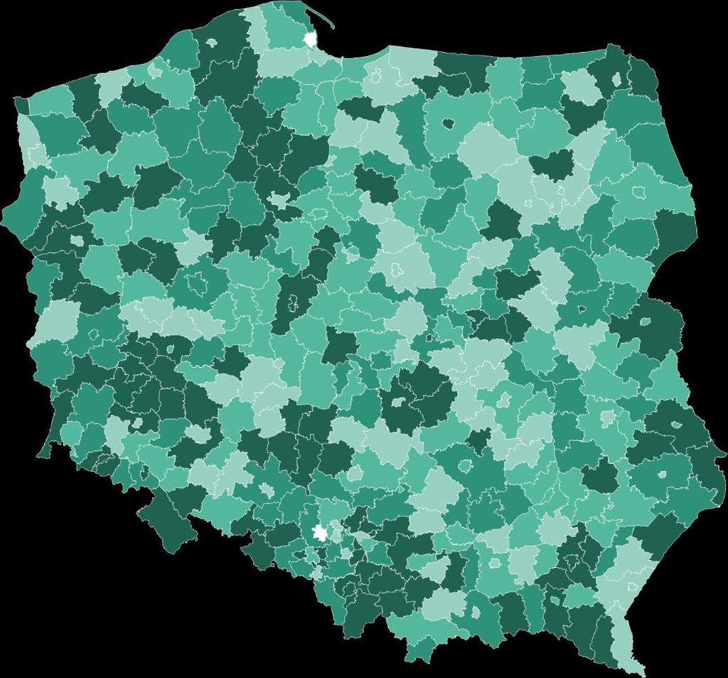 Mapa 11. Członkowie kół w centrach kultury, domach kultury, ośrodkach kultury, klubach i świetlicach na 1000 ludności według powiatów w 2016 r.