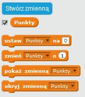 przycisk Stwórz listę służy do tworzenia zmiennych przechowujących bardziej skomplikowane dane, których nie używamy w scenariuszach zajęć opracowanych dla uczniów klas I- III w ramach programu Koduj