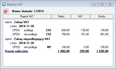 Uwaga: Jeżeli dokument został zarejestrowany w kilku stawkach VAT to dla każdej stawki, w każdym rejestrze połowa kwoty VAT będzie podlegała odliczeniu, a nieparzysty grosz zostanie zaliczony w