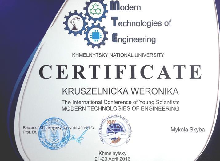 Naukowców, "Nowoczesne technologie w mechanice" studentki Weroniki