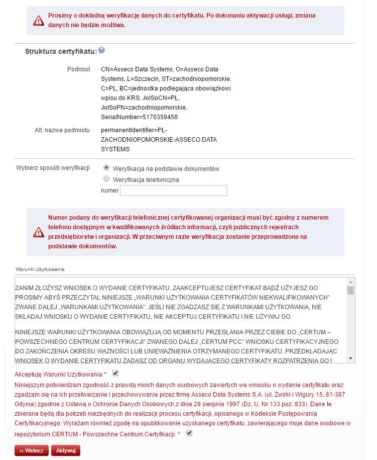 S t r o n a 13 14. Status naszego zgłoszenia powinien zmienić się na "Oczekuje na realizację". Na adres email podany w formularzu wniosku certyfikacyjnego przyjdzie wiadomość z dalszymi instrukcjami.