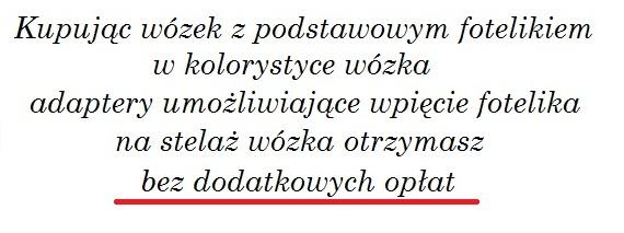 Istnieje możliwość zamówienia wózka DALGA CLASSIC z podstawowym fotelikiem samochodowym Tako, który można wpiąć za pomocą specjalnych adapterów na stelaż wózka.