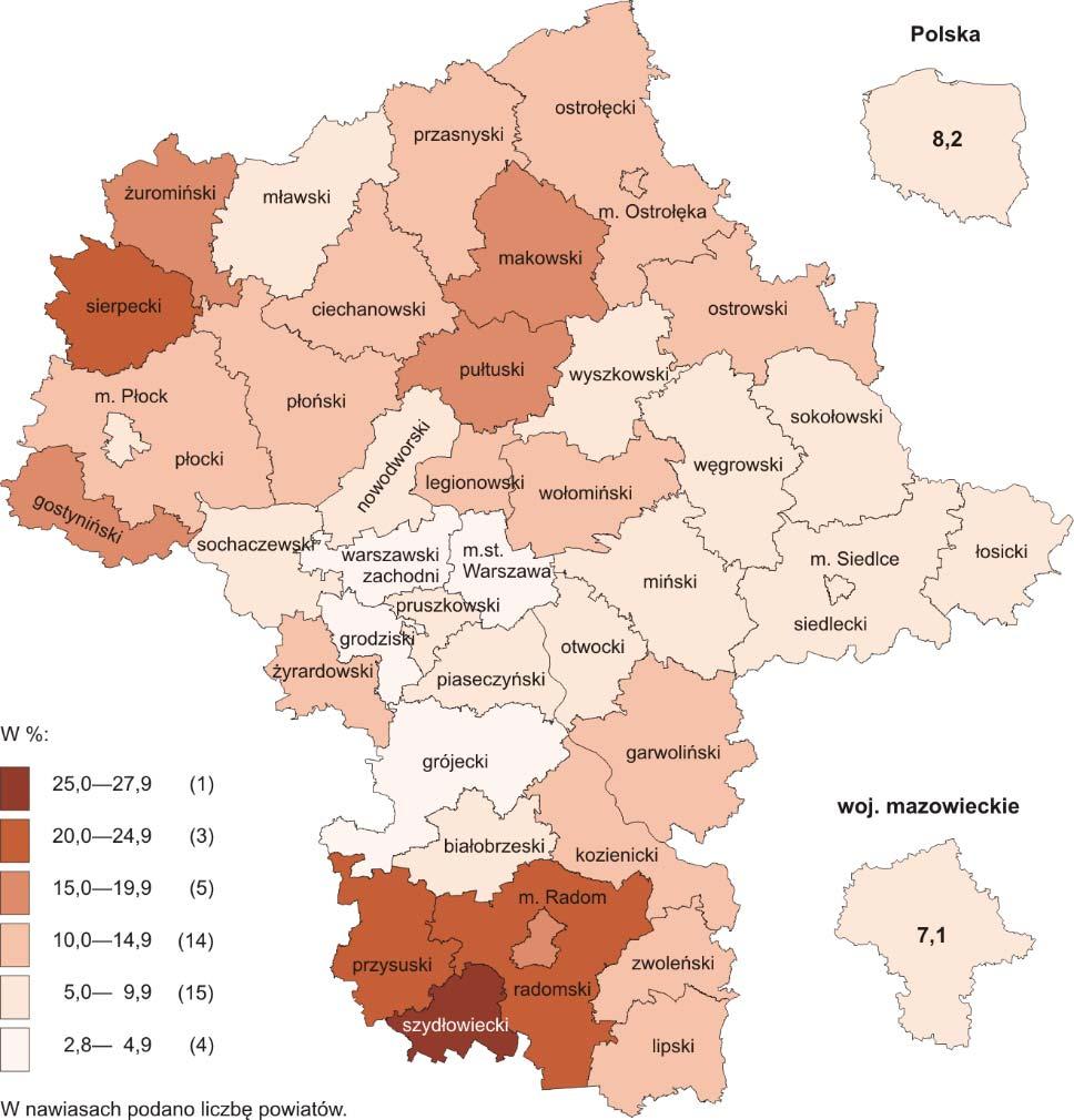 Stopa bezrobocia rejestrowanego w końcu listopada br. wyniosła 7,1% i była niższa niż w kraju (średnia 8,2%). W skali roku obniżyła się o 1,3 p. proc.