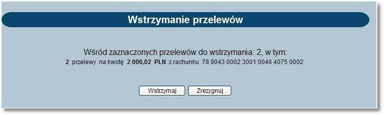 Formatka ze szczegółowymi informacjami paczki o statusie W systemie istnieje możliwość wycofywania przelewów przekazanych do realizacji do systemu bankowego (przycisk [Wycofaj]).