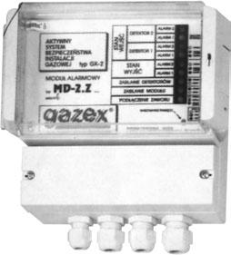 Urzàdzenia do wspó pracy z DEX (i DG) Gazex 66 MD-2 MD-2.A MD-4 MD-4.A CMP-8 PS-3 PS-10 S-3 LD-1 SL-31 modu alrmowy, steruje do 2 szt. DEX, IP - 54 jw.