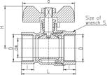 Zawór kulowy wodny, standard, z rączką PN16 Wymir pod klucz S DN Wymiary D l dw L a H S S1 Waga