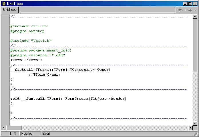 10 Borland C++Builder 5. Ćwiczenia praktyczne Rys. 1.3. Okno edycji kodu Być może powyższe zapisy jeszcze niewiele nam mówią, ale stopniowo będziemy je rozszyfrowywać.