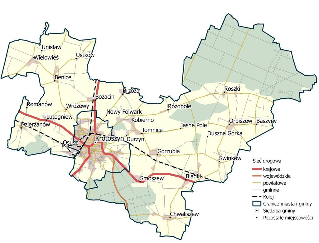 8.2.2 UKŁAD KOLEJOWY Przez teren gminy Krotoszyn przebiegają linie kolejowe: Nr 14 (Kaliska Zasieki) Nr 281 (Oleśnica Chojnice) Przez stację przebiega Linia 281 (Oleśnica Chojnice), dzięki której