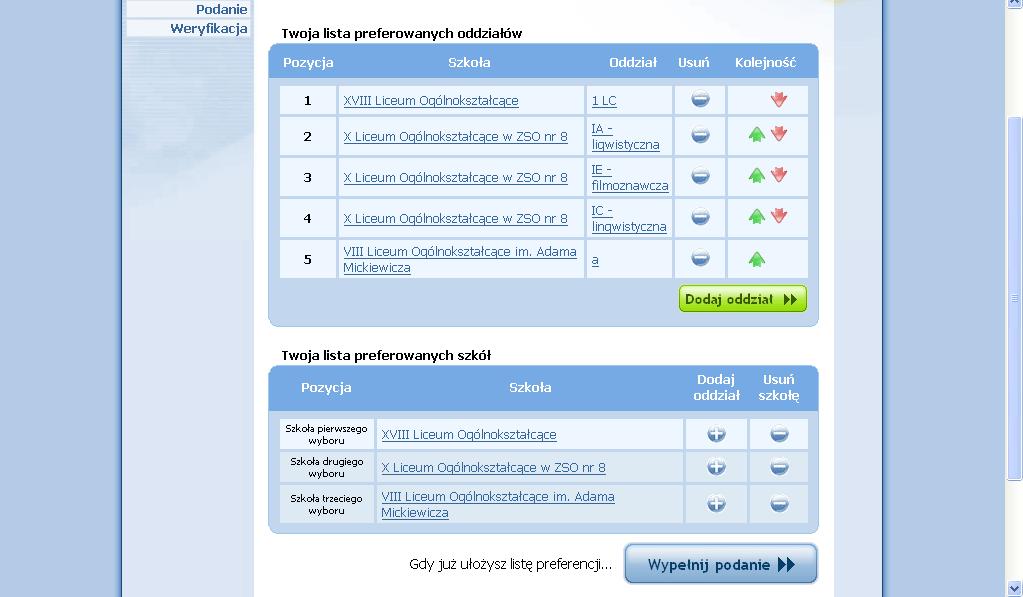 Lista preferencji