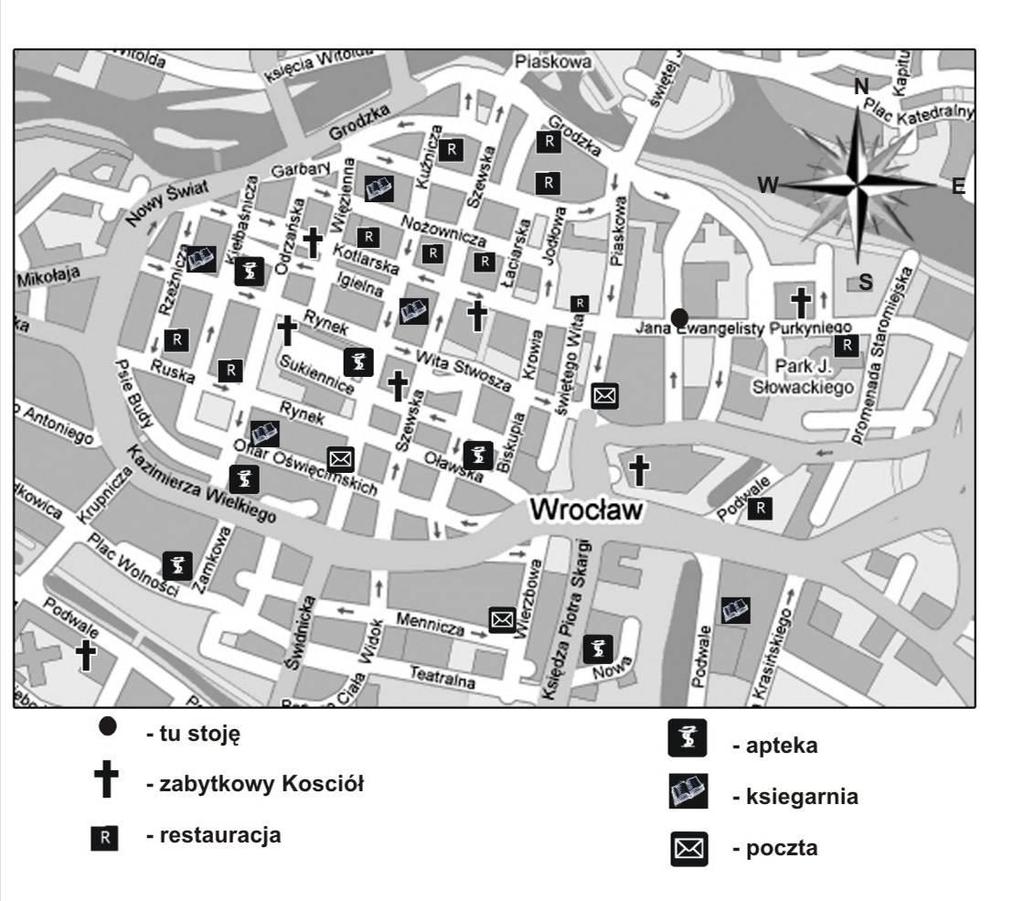 Testy Świetlika Konkurs 2009 Klasa 6 30. Mateusz przemierzył część centrum Wrocławia w poszukiwaniu pewnego miejsca.