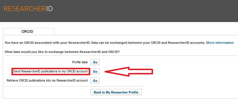 Data Witch ORCID Aby wysłać publikacje z ResearcherID do ORCID