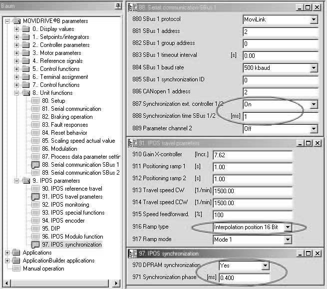 I Motion-Control poprzez EtherCAT 7 Ustawienia w MOVIDRIVE B za pomocą MOVITOOLS MotionStudio Następnie należy aktywować w sieci EtherCat synchronizację kontrolera.