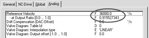 ..". W zakładce "Analog" podaje się następujące wartości ( poniższy rysunek): 61463AXX Wartość zadana prędkości obrotowej ("Reference Velocity") = (maksymalna prędkość obrotowa silnika) 6