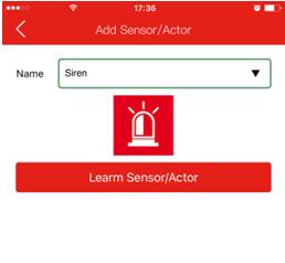 Nadaj nazwę sygnalizatorowi. Naciśnij przycisk Learn Sensor/ Actor.