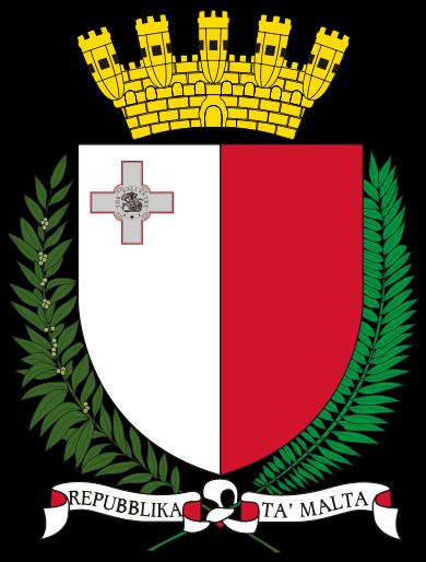 Herb Republiki Malty wz.1975 Godło państwowe przybrało formę herbu (małego) o tarczy późnogotyckiej dzielonej w słup - prawy biały (srebrny), lewy czerwony; w słupie białym wizerunek Krzyża św.
