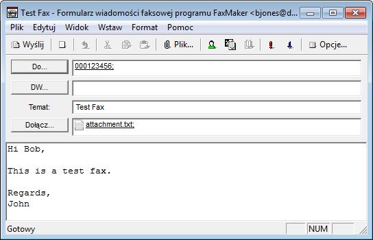 7 Korzystanie z formularza wiadomości faksowej w programie GFI FaxMaker Na ekranie Formularz wiadomości faksowej programu GFI FaxMaker dostępny jest szereg opcji wysyłania faksów.