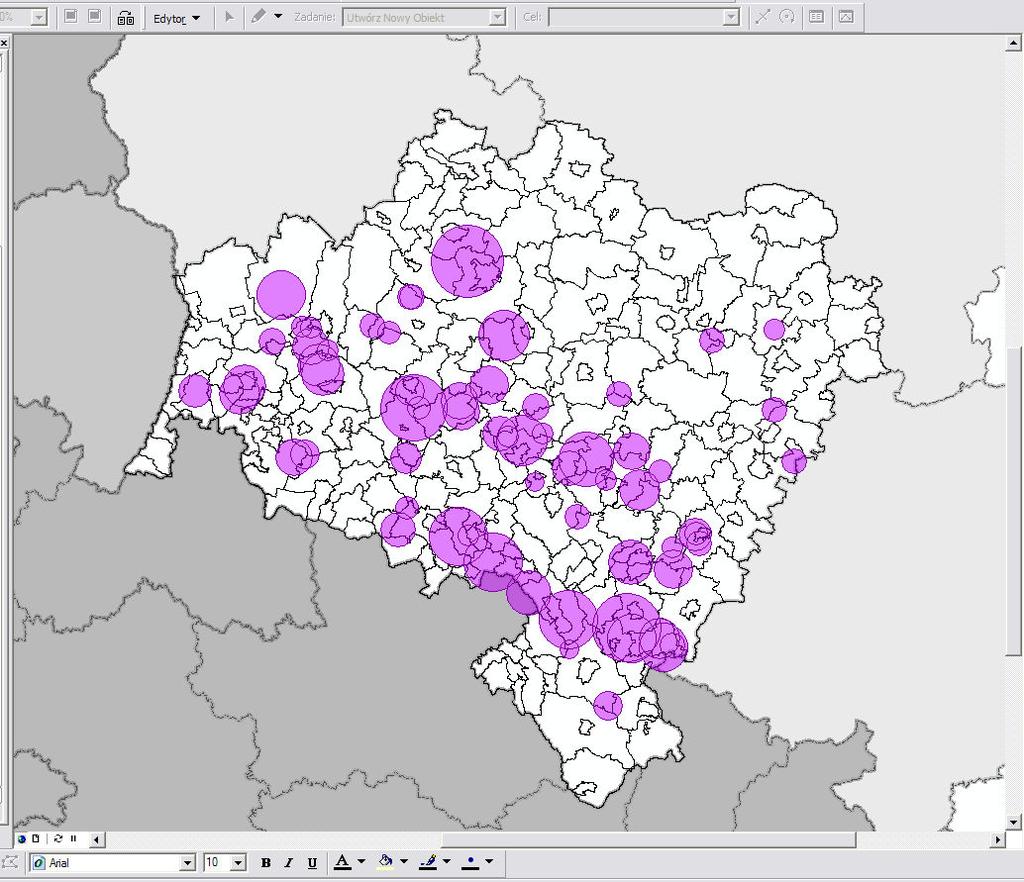 Identyfikacja i analiza największych źródeł wydobycia surowców skalnych na Dolnym Śląsku 33 ROZKŁAD PRZESTRZENNY DRÓG POWIATOWYCH I WOJEWÓDZKICH OBCIĄŻONYCH