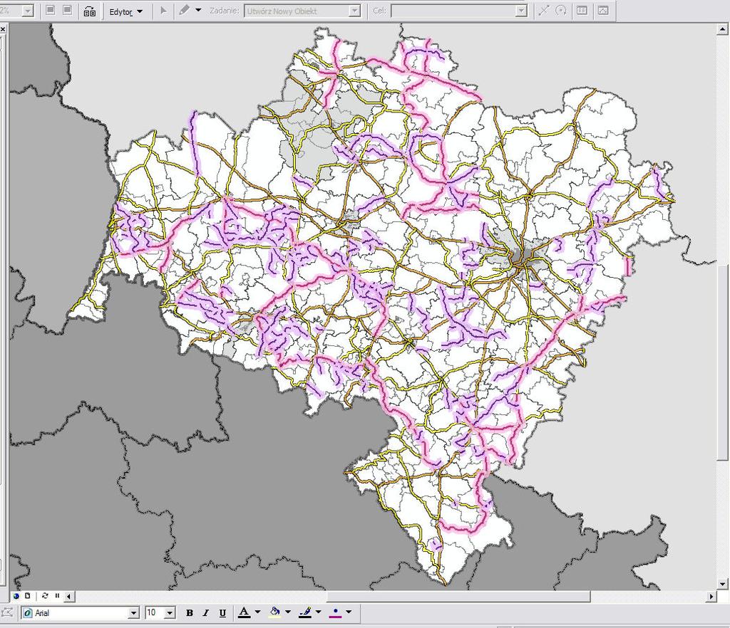 ROZKŁAD PRZESTRZENNY DRÓG POWIATOWYCH I WOJEWÓDZKICH OBCIĄŻONYCH TRANSPORTEM SUROWCÓW SKALNYCH Identyfikacja miejsc konfliktów społecznych, środowiskowych, technicznych i innych związanych z drogowym