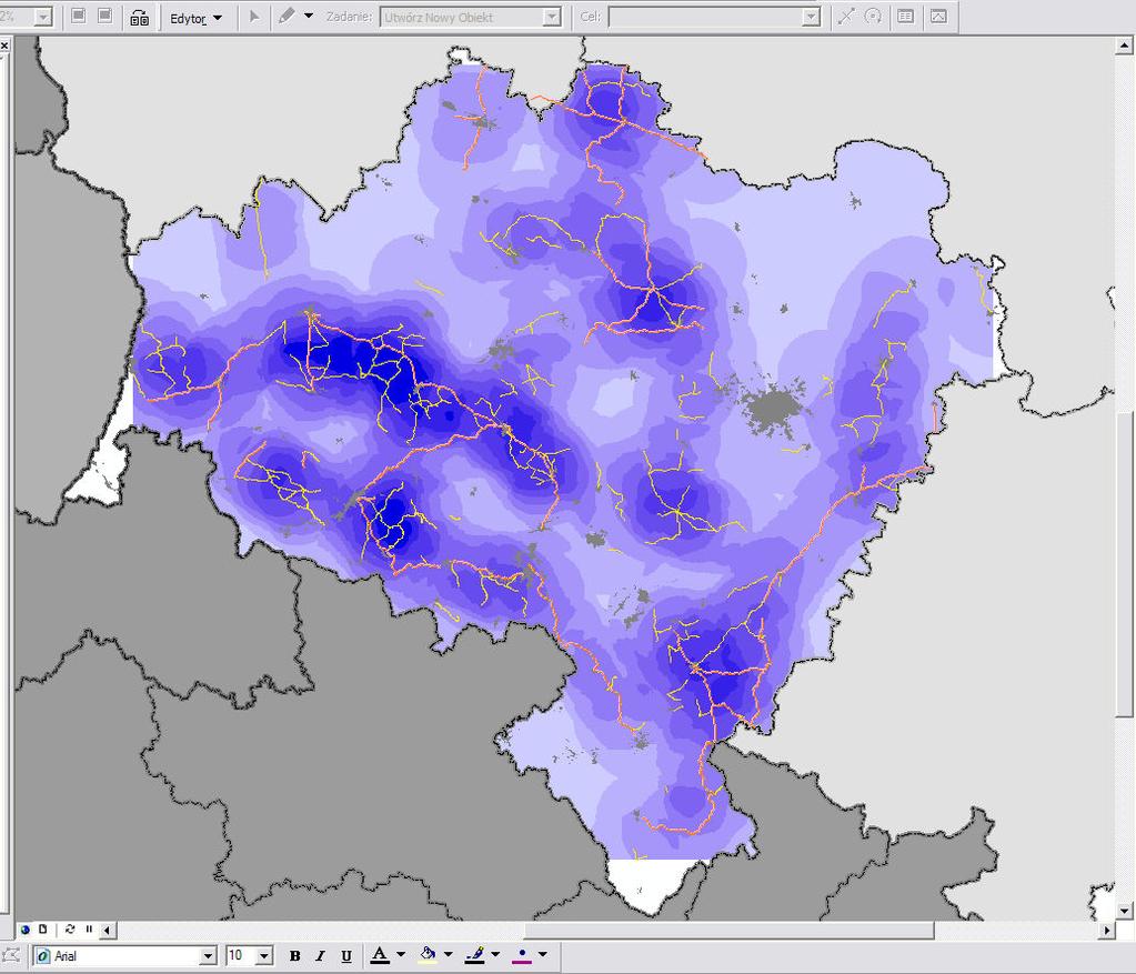 GĘSTOŚĆ DRÓG OBCIĄŻONYCH TRANSPORTEM SUROWCÓW SKALNYCH Rys.