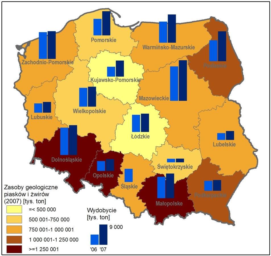 BAZA DANYCH ZASOBÓW I WYDOBYCIA SUROWCÓW SKALNYCH NA DOLNYM ŚLĄSKU Zasoby kruszyw naturalnych (piasków i żwirów) oraz kamieni łamanych i blocznych (kamieni drogowych i budowlanych) Porównanie