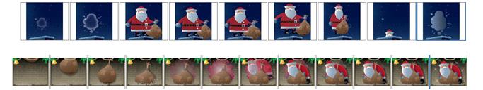 Animowany Mikołaj wpadający do komina oraz wychodzący z niego do pokoju będą duszkami z wieloma kostiumami.