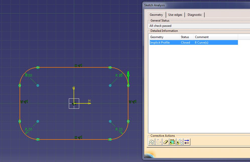 Sketcher CATIA V5-6R2016 Sketch Analysis rozszerzenie funkcjonalności; Podczas