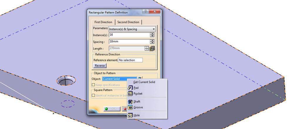 Part Design CATIA V5-6R2016 Pattern rozszerzenie funkcjonalności; Podczas tworzenia szyku można