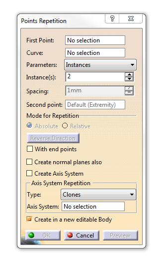 Generative Shape Design CATIA V5-6R2016 Points repetition rozszerzenie funkcjonalności; Dodano możliwość