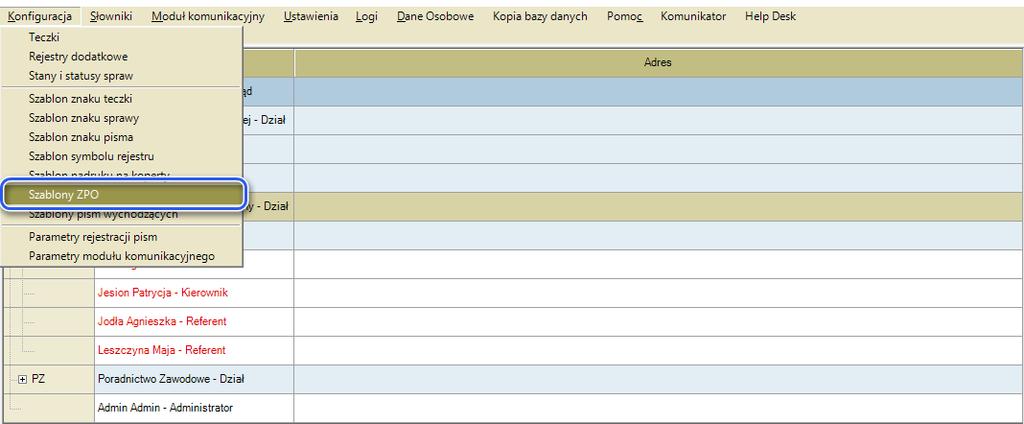 Szablony ZPO W module administratora