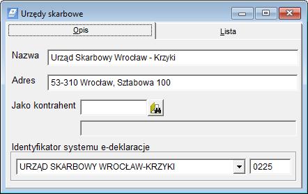 danych adresowych jednostki oraz wprowadzenia danych urzędu skarbowego.