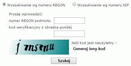 i naciska przycisk Szukaj. Rys. 98 Wyszukiwarka REGON, NIP: wyszukiwanie po REGON 4.