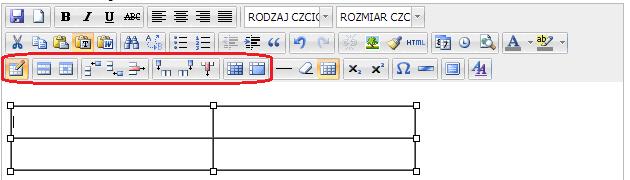 4. Po wstawienia tabeli, klikając na nią lewym przyciskiem myszy, Użytkownik ma dodatkowe opcje edycji (analogiczne opcje są dostępne po kliknięciu prawym przyciskiem myszy na tabelkę dodatkowo jest