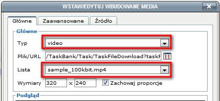 5. Przechodzi do edycji zadania. W edytorze TinyMCE naciska ikonkę Wstaw/edytuj wbudowane media. Rys. 129 Edytor TinyMCE. Przycisk: Wstaw/Edytuj wbudowane media 6.