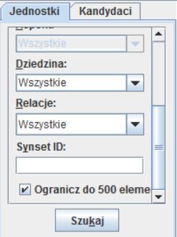 Wyszukiwanie jednostek panel wyszukiwania dziedzina (z