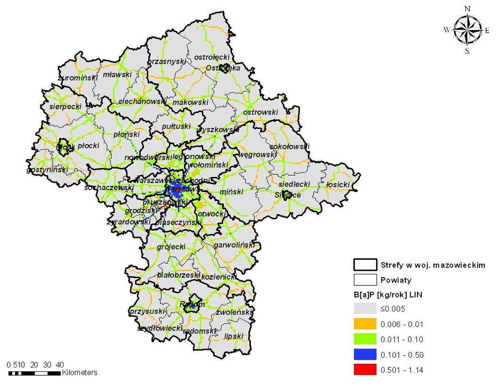 Rysunek 22 Rozkład oraz wielkości emisji pochodzącej od