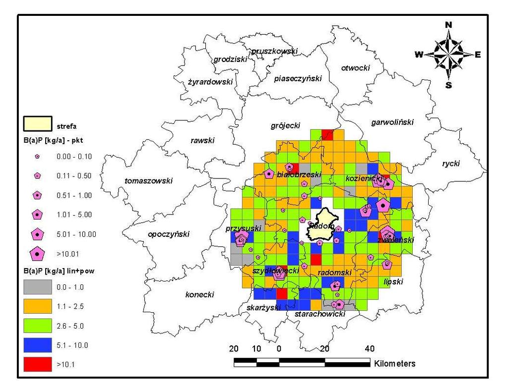 Rysunek 61 Emisja powierzchniowa, liniowa oraz punktowa