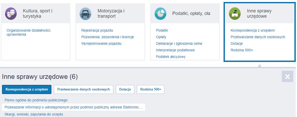 [13/33] epuap Rysunek 30. Korespondencja z urzędem Na rysunku widać, że liczba takich spraw, które możemy załatwić w urzędzie jest sześć. Klikamy Pismo ogólne do podmiotu publicznego.