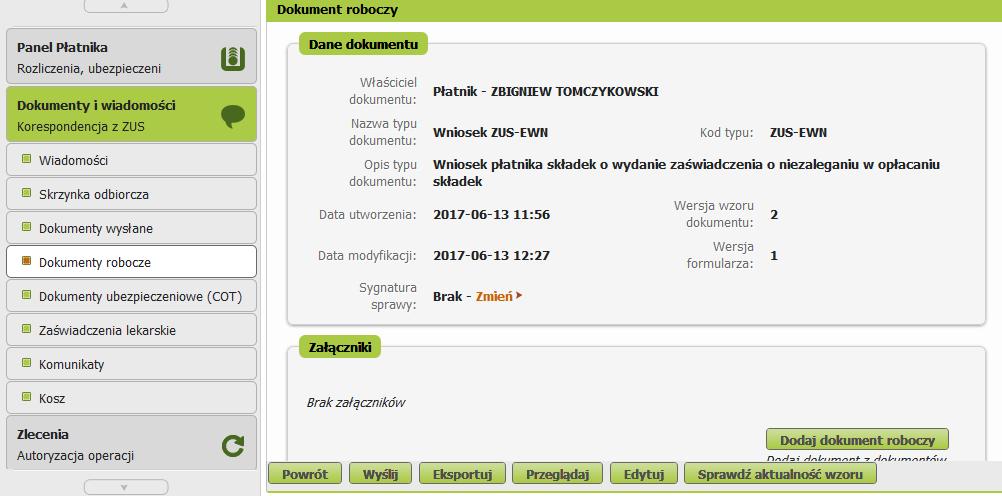 Informacja o zapisaniu wniosku Rysunek 48. Zamknięcie dokumentu Klikamy polecenie Tak.