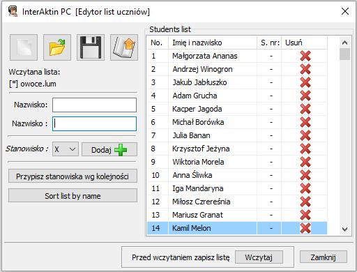 5.2. Edytor list uczniów W edytorze list uczniów możliwe jest tworzenie nowych, edytowanie istniejących list uczniów.