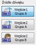 Źródło dźwięku Wejście1 Grupa A włącza wejście audio 1 na grupę A Wejście2 Grupa A - włącza wejście