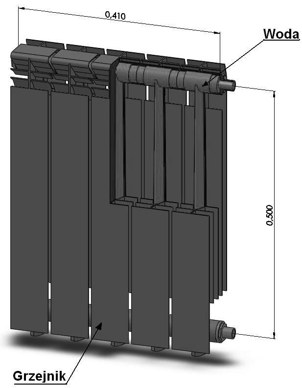 100 A. GOŁAŚ, J. WOŁOSZYN 2. OBIEKT BADAŃ Obiektem badań jest model grzejnika aluminiowego wraz z modelem bryły wodnej wypełniającej grzejnik. Grzejnik składa się z pięciu jednakowych członów (rys.