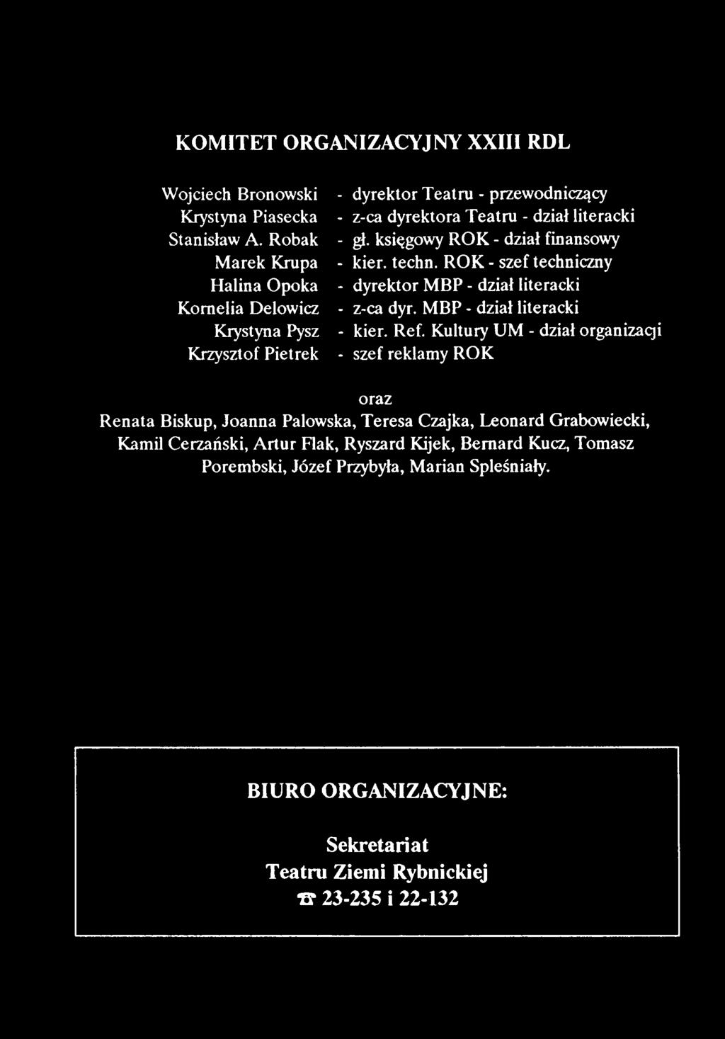 księgowy ROK - dział finansowy - kier. techn. ROK - szef techniczny - dyrektor MBP - dział literacki - z-ca dyr. MBP - dział literacki - kier. Ref.