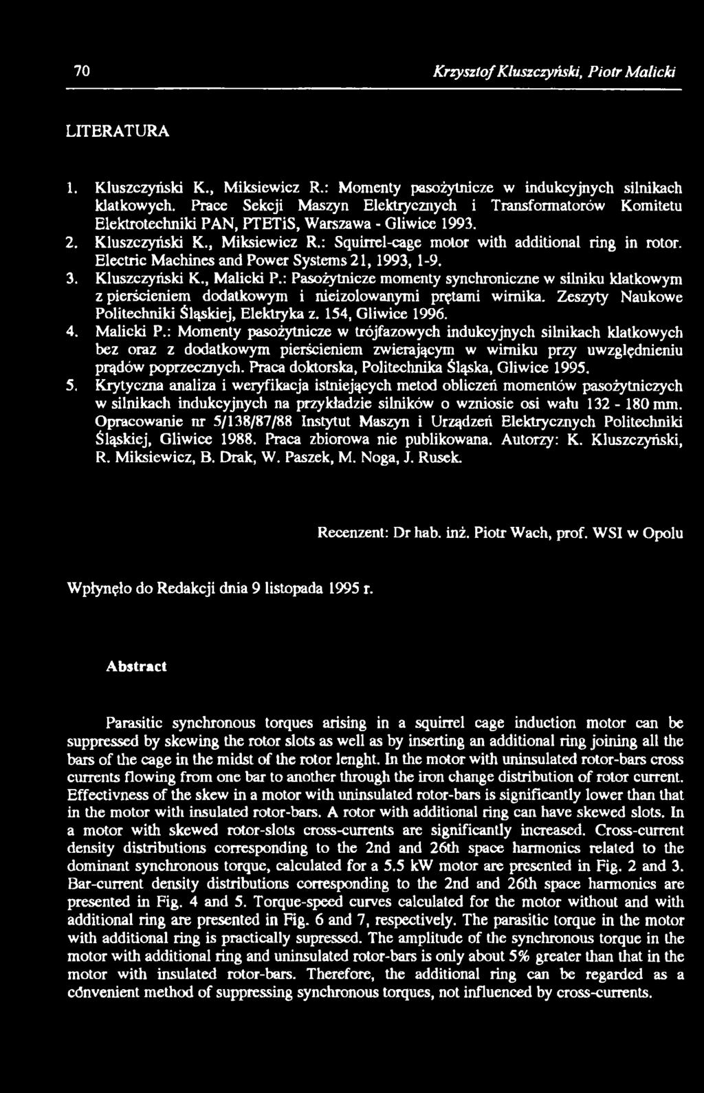 : Momenty pasożytnicze w trójfazowych indukcyjnych silnikach klatkowych bez oraz z dodatkowym pierścieniem zwierającym w wirniku przy uwzględnieniu prądów poprzecznych.