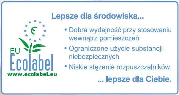Certyfikat Ecolabel potwierdza, że produkt: jest bezpieczny dla zdrowia, przyjazny