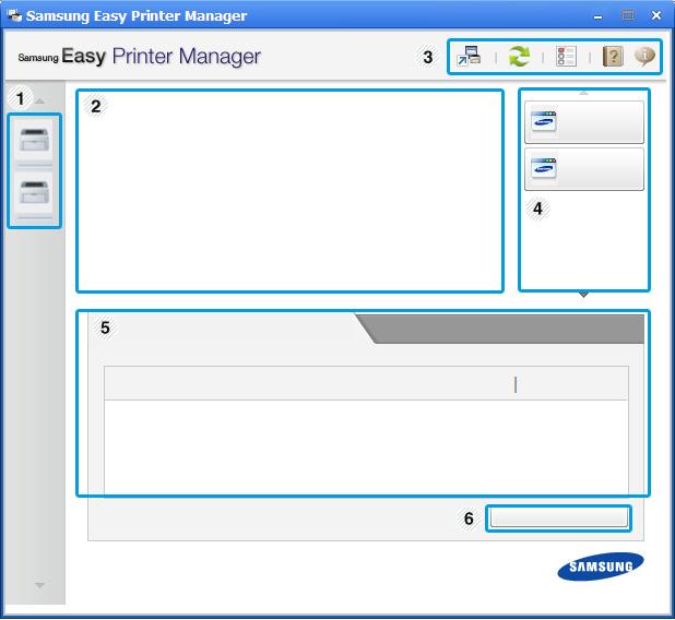 Korzystanie z aplikacji Samsung Easy Printer Manager Zrzut ekranu może się różnić w zależności od używanego systemu operacyjnego.