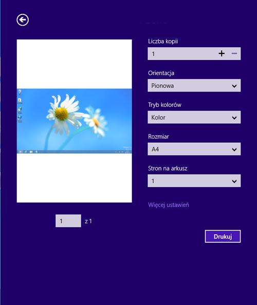 Korzystanie z aplikacji Samsung Printer Experience 9 Drukowanie w systemie Windows 8 5 Kliknij przycisk Drukuj, aby rozpocząć zadanie drukowania. W tej części wyjaśniono drukowanie z ekranu Uruchom.