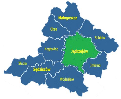 Gmina Jędrzejów jest gminą miejsko-wiejską położoną w południowo zachodniej części województwa świętokrzyskiego, w centralnej części powiatu jędrzejowskiego.