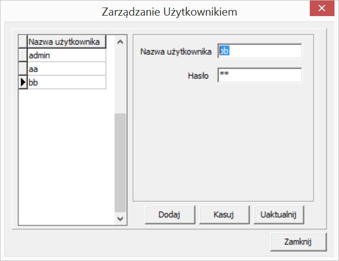 Po zalogowaniu na aa (hasło domyślne: aa ) użytkownik ma dostęp do ograniczonej funkcjonalności funkcji Kasjer KIEROWNIK.