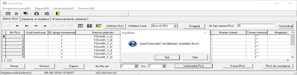 4.1.6. Wysyłka danych PLU do kasy Są dwa tryby przesyłania bazy PLU do kasy: Uaktualnij PLU dopisuje nowe PLU w bazie kasy lub modyfikuje niektóre parametry jak cena czy kody.